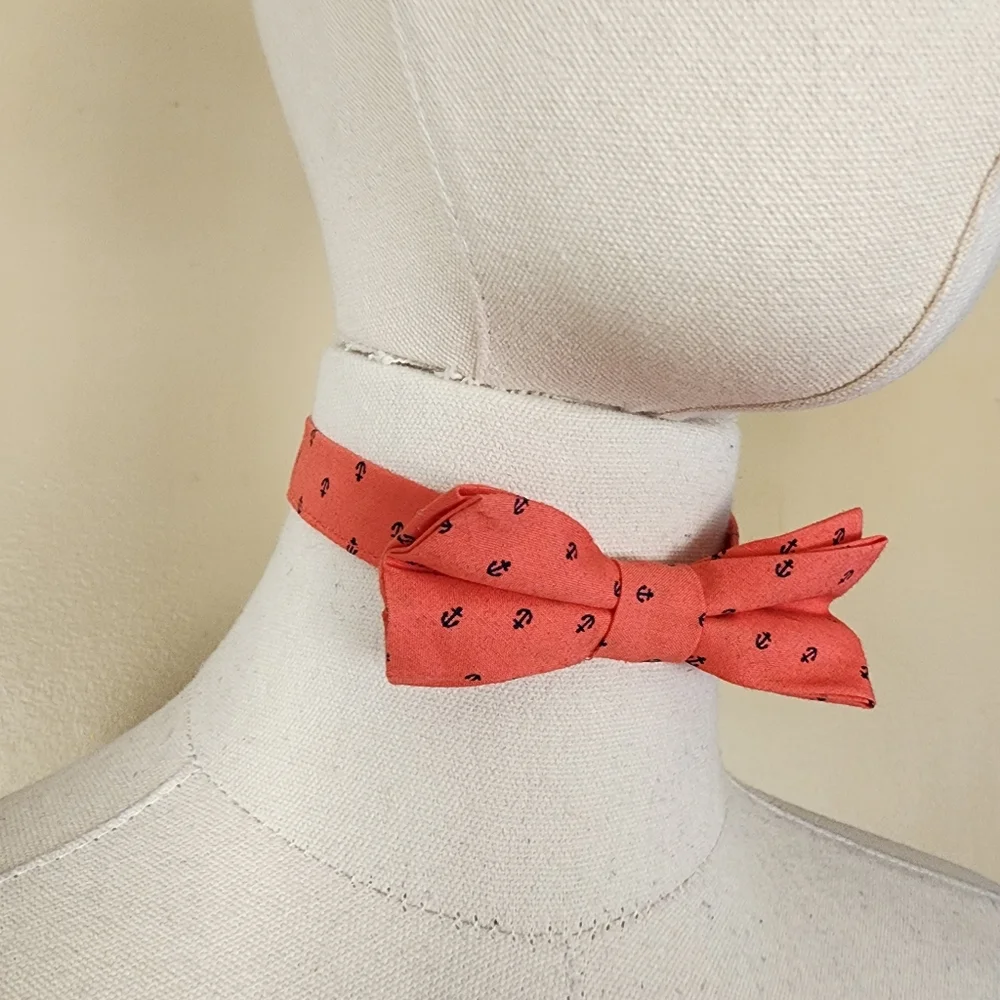Coral/Navy Anchor Bowtie
